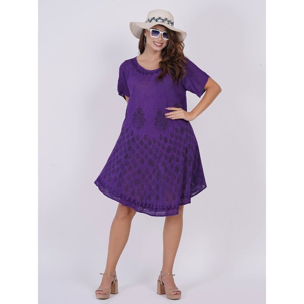 Wevez Womens Umbrella Sundress Midi Embroidered Purple One Size NWT